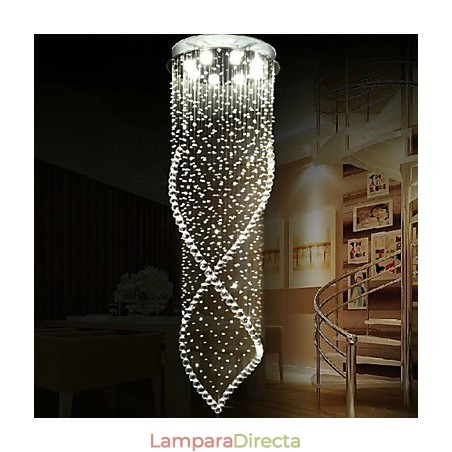 Lámpara colgante de cristal K9 transparente con dosel plateado. Lámpara colgante de cristal K9 transparente con dosel plateado.