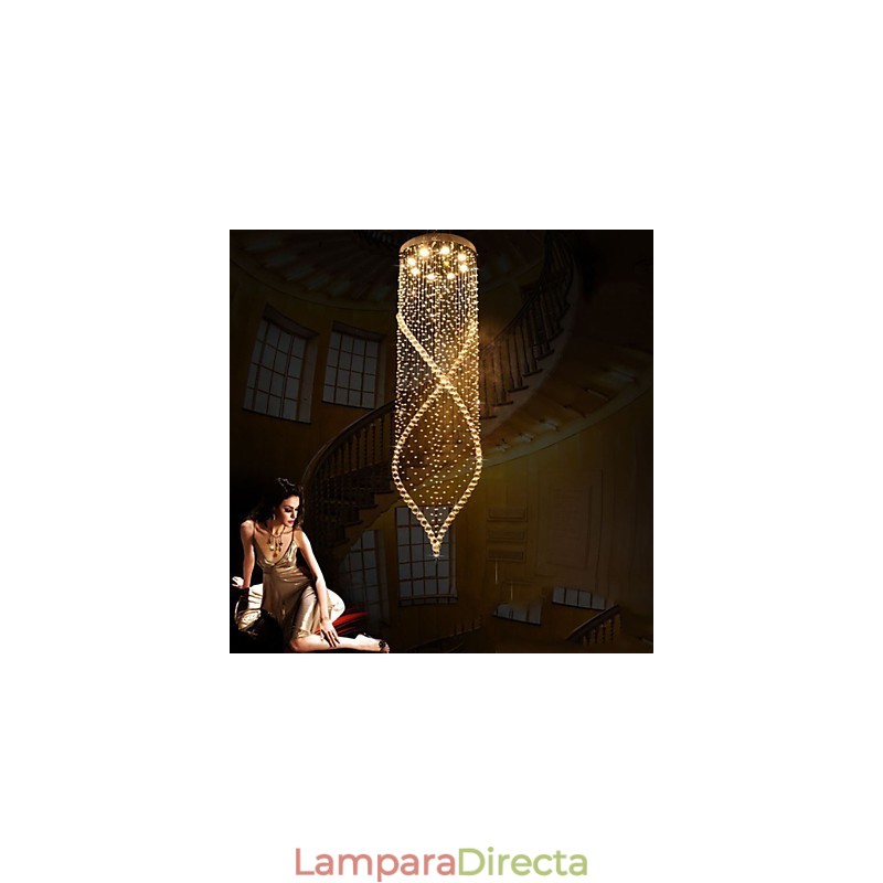 Lámpara colgante de cristal K9 transparente con dosel plateado.