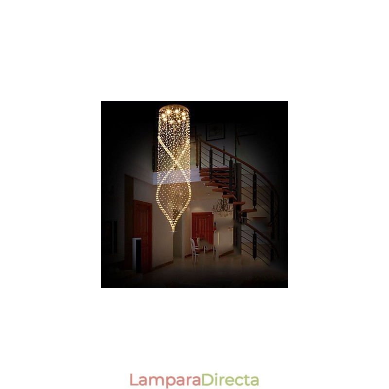 Lámpara colgante de cristal K9 transparente con dosel plateado.