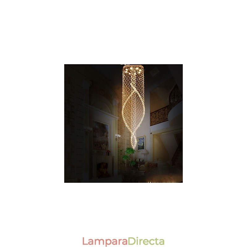 Lámpara colgante de cristal K9 transparente con dosel plateado.