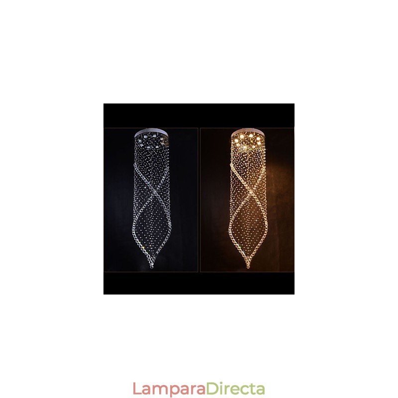 Lámpara colgante de cristal K9 transparente con dosel plateado.