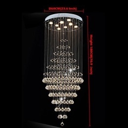 Lámpara colgante de techo de cristal moderna con 8 bombillas de 180 cm de alto.