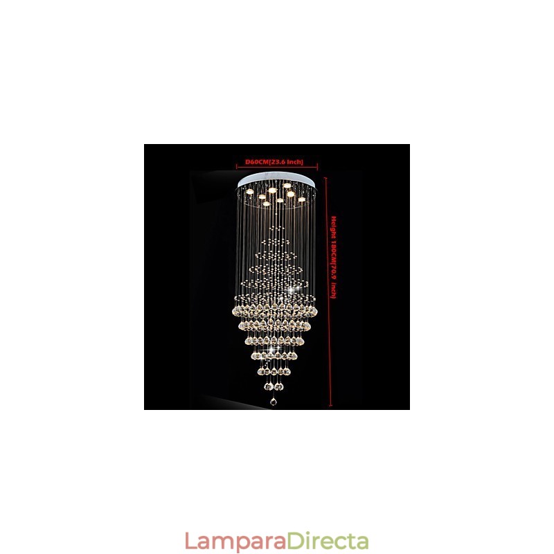 Lámpara colgante de techo de cristal moderna con 8 bombillas de 180 cm de alto.