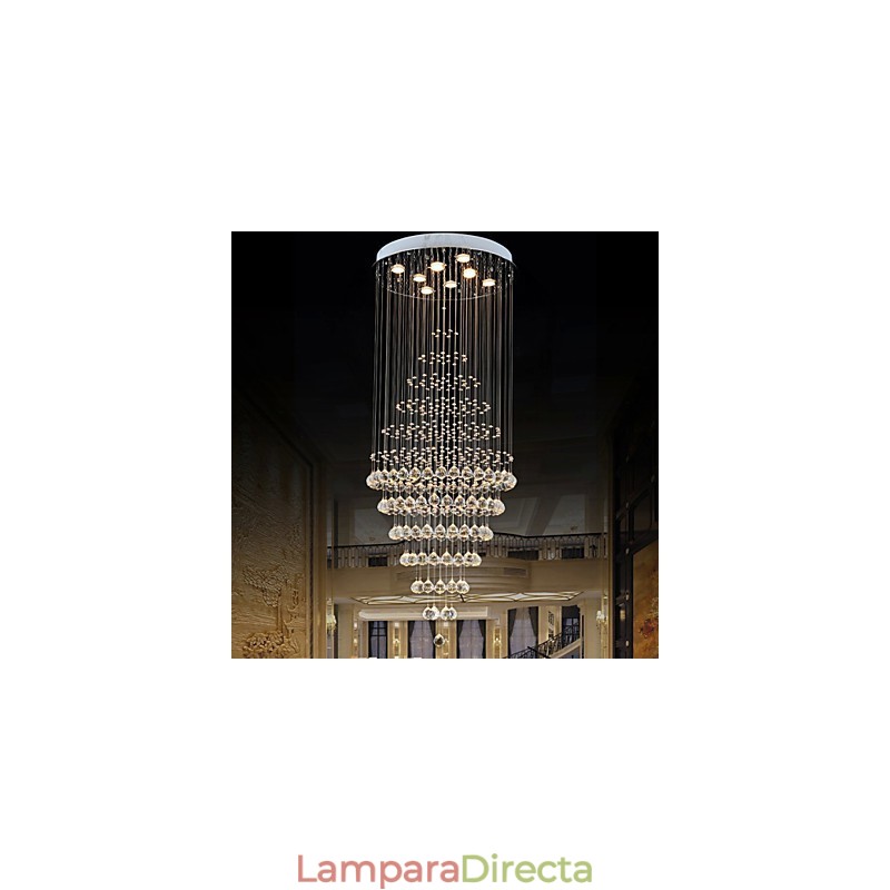 Lámpara colgante de techo de cristal moderna con 8 bombillas de 180 cm de alto.