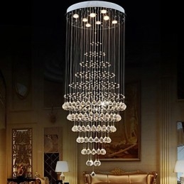 Lámpara colgante de techo de cristal moderna con 8 bombillas de 180 cm de alto.