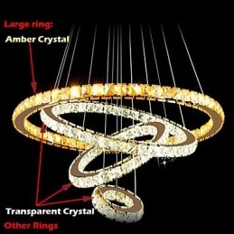 Lámparas colgantes Lámpara de techo Lámpara de araña Iluminación Redonda 4 anillos Anillo grande Cristal ámbar y otros cristales transparentes