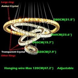 Lámparas colgantes Lámpara de techo Lámpara de araña Iluminación Redonda 4 anillos Anillo grande Cristal ámbar y otros cristales transparentes