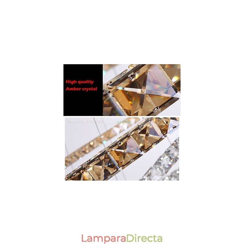 Lámparas colgantes Lámpara de techo Lámpara de araña Iluminación Redonda 4 anillos Anillo grande Cristal ámbar y otros cristales transparentes