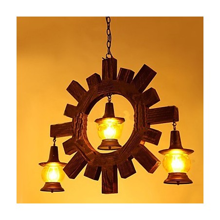 Lámpara de araña de madera antigua, lámpara de salón estilo country americano Lámpara de araña de madera antigua, lámpara de salón estilo country americano