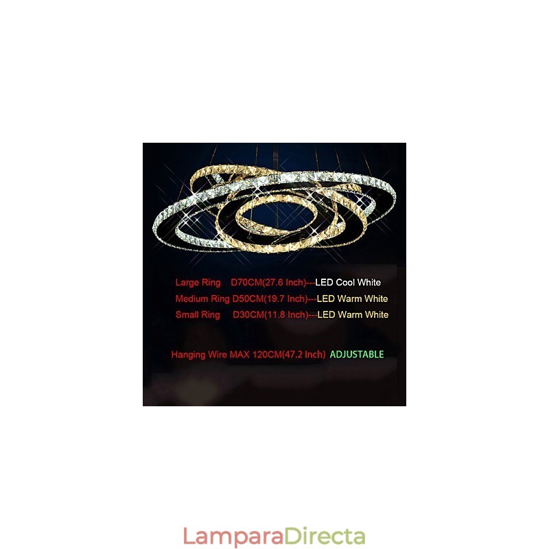 Lámparas de techo colgantes de cristal con 3 anillos en blanco cálido y frío