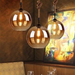 Lámpara colgante de cristal con iluminación retro de cuerda americana para loft