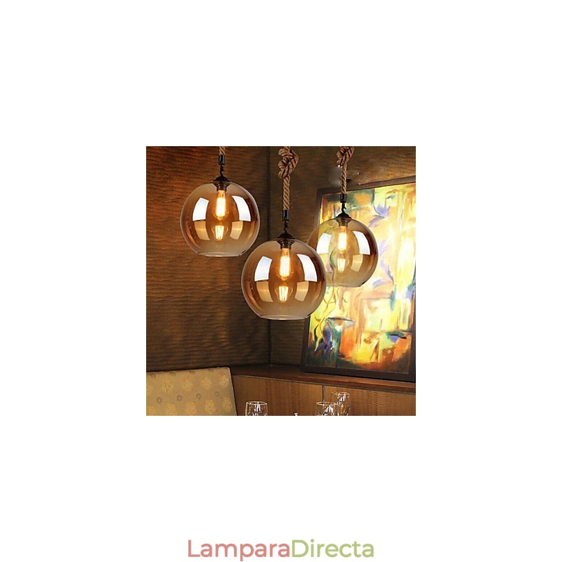 Lámpara colgante de cristal con iluminación retro de cuerda americana para loft