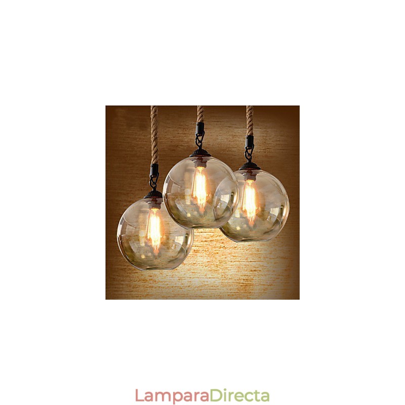 Lámpara colgante de cristal con iluminación retro de cuerda americana para loft