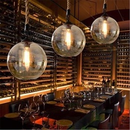 Lámpara colgante de cristal con iluminación retro de cuerda americana para loft