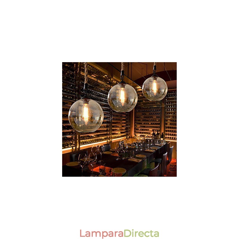 Lámpara colgante de cristal con iluminación retro de cuerda americana para loft