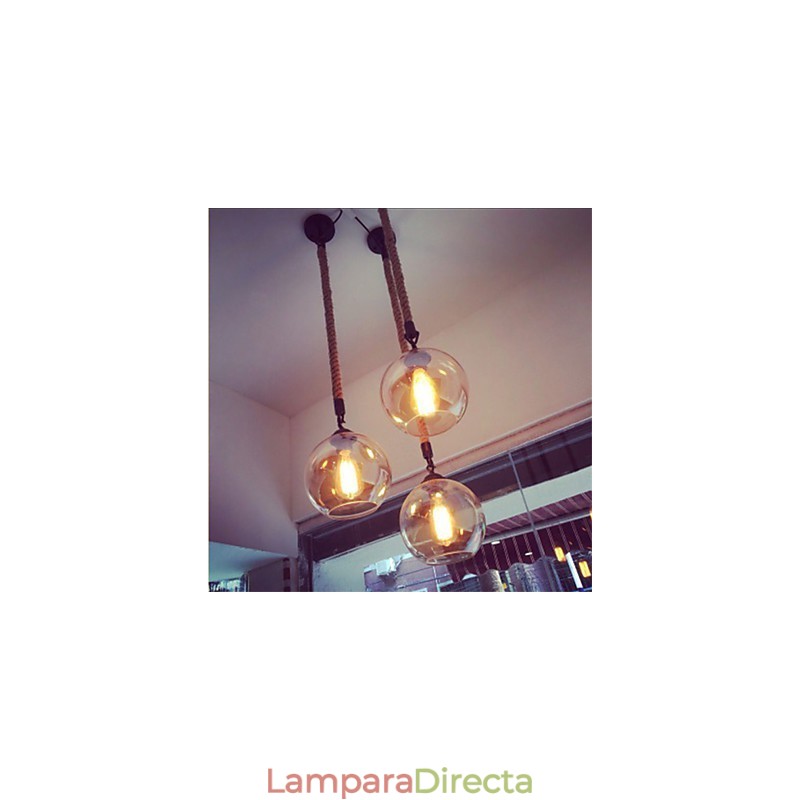 Lámpara colgante de cristal con iluminación retro de cuerda americana para loft