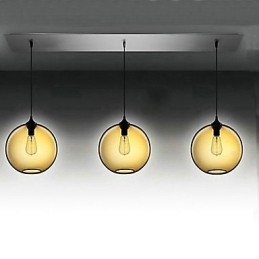 Lámpara colgante moderna de cristal de 3 luces con diseño de burbujas marrones transparentes
