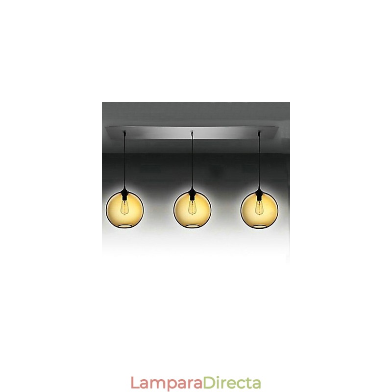 Lámpara colgante moderna de cristal de 3 luces con diseño de burbujas marrones transparentes