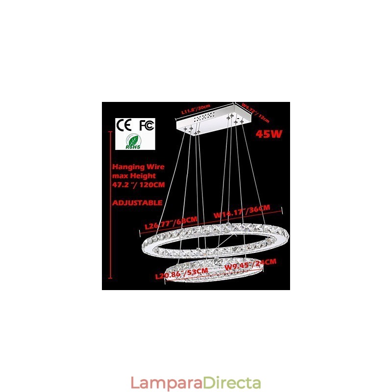 Lámpara colgante de cristal moderna con anillo doble ovalado para