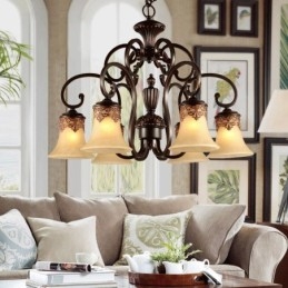 Lámpara colgante de araña de 6 luces, estilo vintage, estilo rústico, de metal y cristal.
