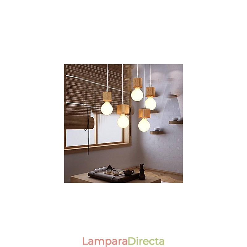 Lámpara colgante nórdica de madera maciza cuadrada con soporte para lámpara colgante