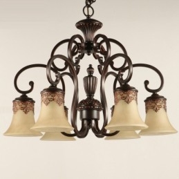 Lámpara colgante de araña de 6 luces, estilo vintage, estilo rústico, de metal y cristal.