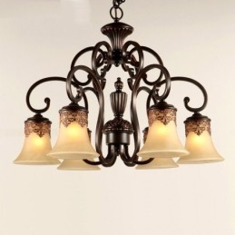 Lámpara colgante de araña de 6 luces, estilo vintage, estilo rústico, de metal y cristal.