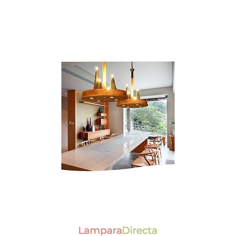 Lámpara colgante de madera maciza estilo americano, cálida y elegante.