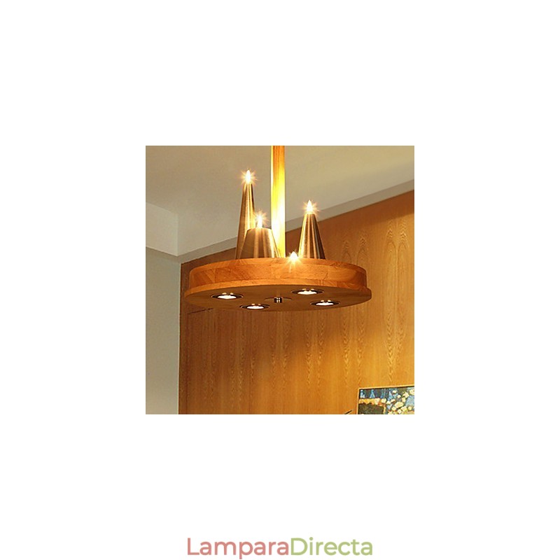 Lámpara colgante de madera maciza estilo americano, cálida y elegante.