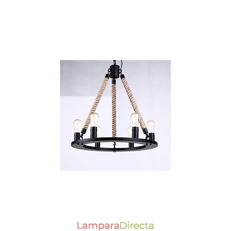 Lámpara colgante de 6 luces estilo rústico de hierro forjado