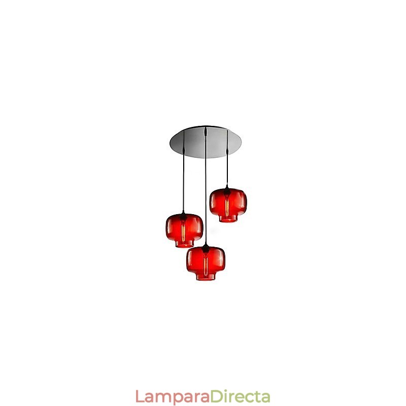 Lámpara colgante moderna de cristal con 3 luces y diseño de botella transparente