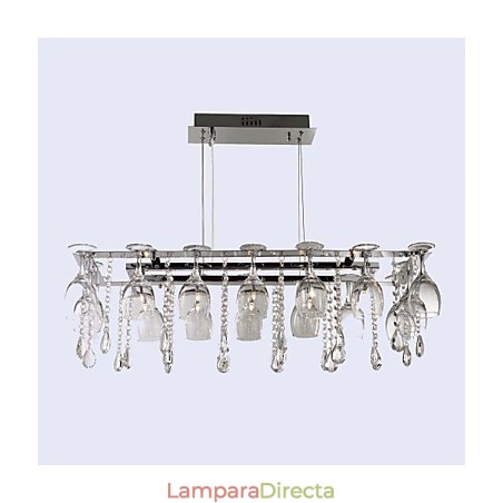 Lámpara colgante de metal cromado de cristal, clásica, tradicional y contemporánea, moderna Lámpara colgante de metal cromado de cristal, clásica, tradicional y contemporánea, moderna