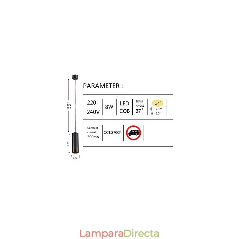 Lámpara colgante mini de 1 luz anodizada negra con aluminio