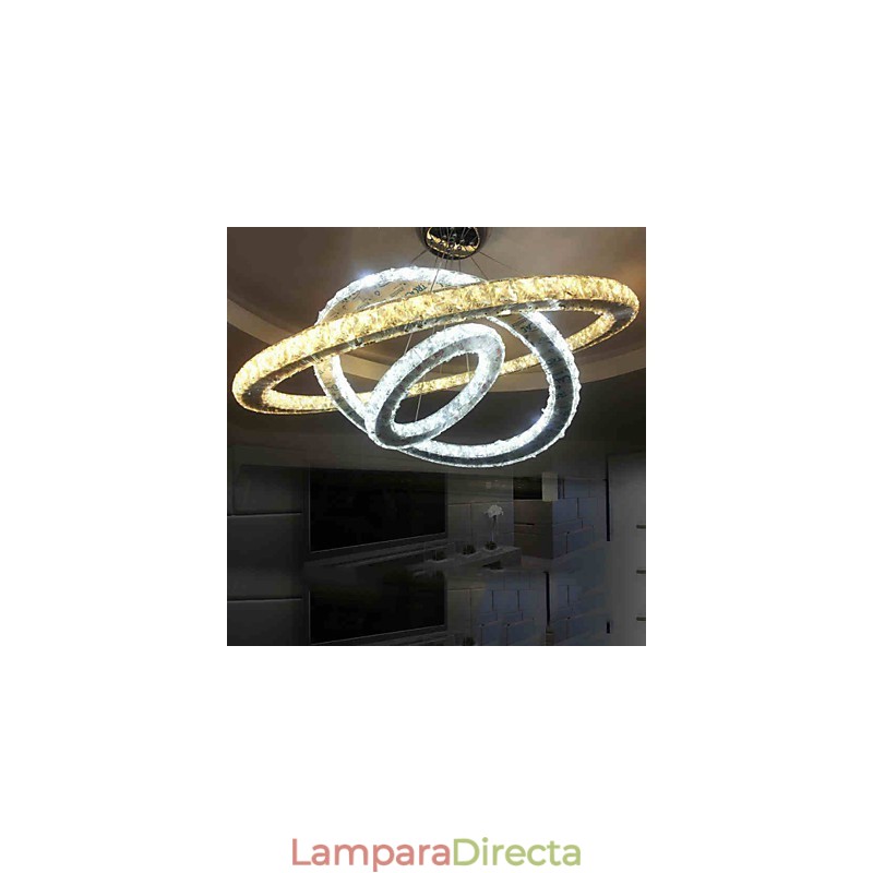 Lámparas de araña circulares regulables con cristal K9, blanco cálido y frío, con control remoto.