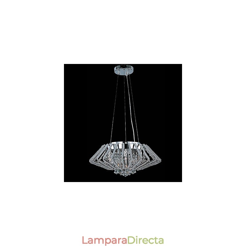 Lámpara colgante de cristal de acero inoxidable con forma de diamante y 9 luces