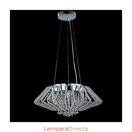 Lámpara colgante de cristal de acero inoxidable con forma de diamante y 9 luces Lámpara colgante de cristal de acero inoxidable con forma de diamante y 9 luces