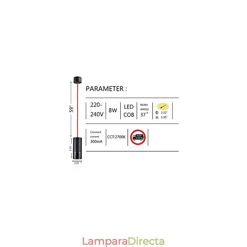 Lámpara colgante mini de 1 luz anodizada negra con aluminio