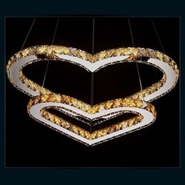 Lámpara de araña colgante de cristal K9 transparente o ámbar con forma de corazón doble, lámparas de techo