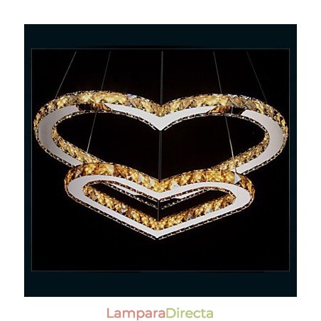 Lámpara de araña colgante de cristal K9 transparente o ámbar con forma de corazón doble, lámparas de techo Lámpara de araña colgante de cristal K9 transparente o ámbar con forma de corazón doble, lámparas de techo
