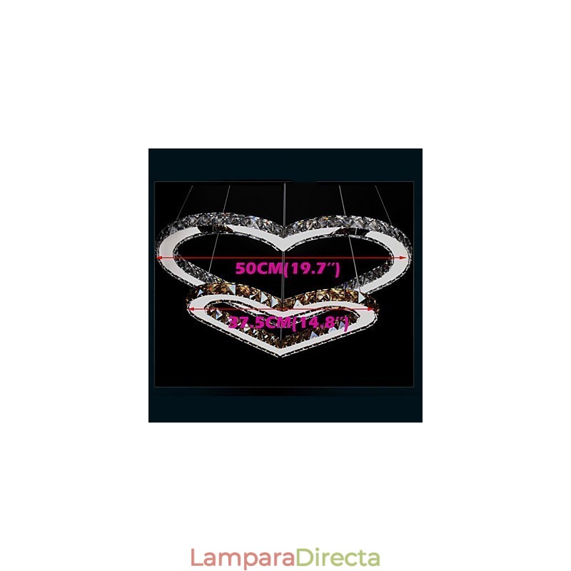 Lámpara de araña colgante de cristal K9 transparente o ámbar con forma de corazón doble, lámparas de techo