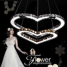 Lámpara de araña colgante de cristal K9 transparente o ámbar con forma de corazón doble, lámparas de techo