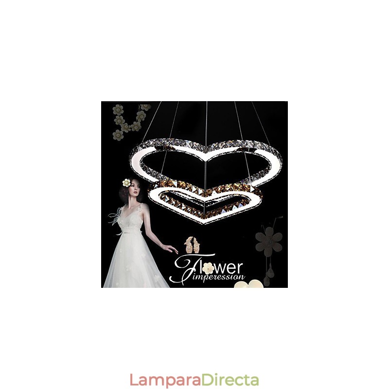 Lámpara de araña colgante de cristal K9 transparente o ámbar con forma de corazón doble, lámparas de techo