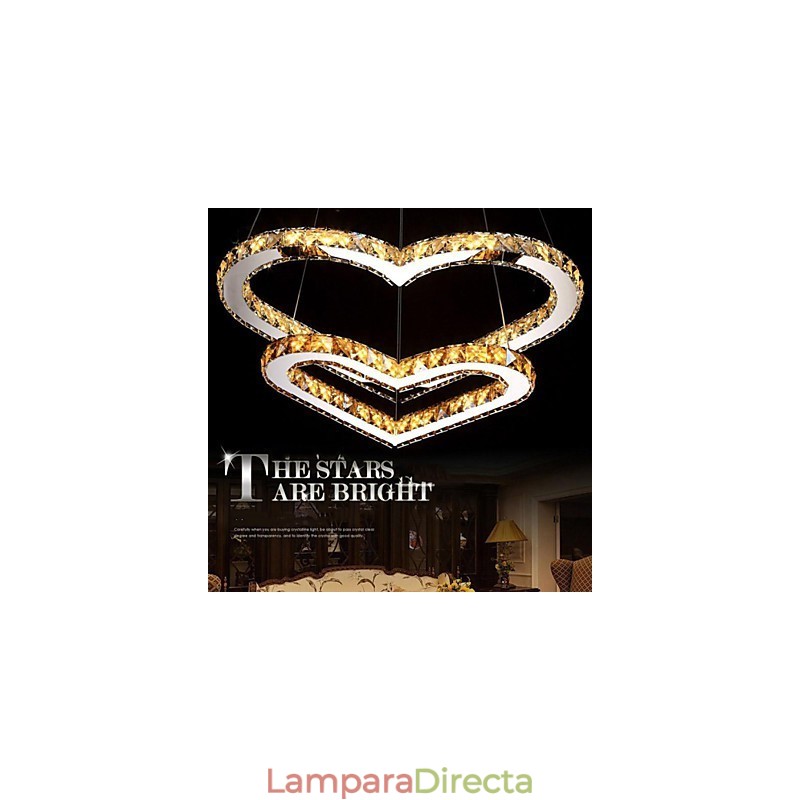 Lámpara de araña colgante de cristal K9 transparente o ámbar con forma de corazón doble, lámparas de techo