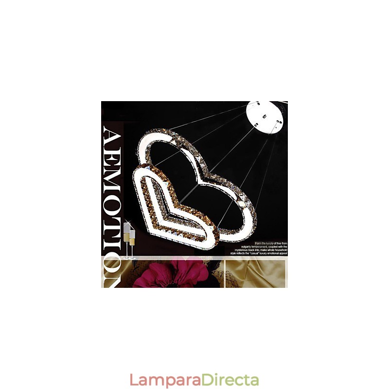 Lámpara de araña colgante de cristal K9 transparente o ámbar con forma de corazón doble, lámparas de techo
