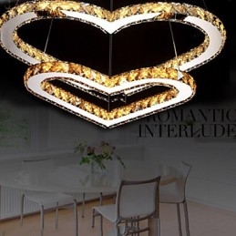 Lámpara de araña colgante de cristal K9 transparente o ámbar con forma de corazón doble, lámparas de techo
