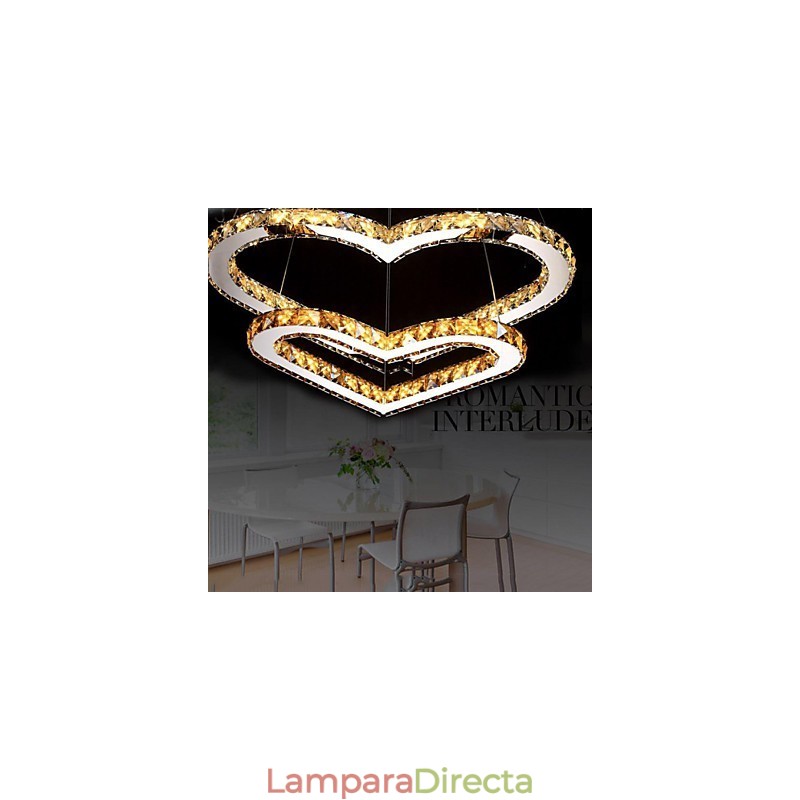 Lámpara de araña colgante de cristal K9 transparente o ámbar con forma de corazón doble, lámparas de techo