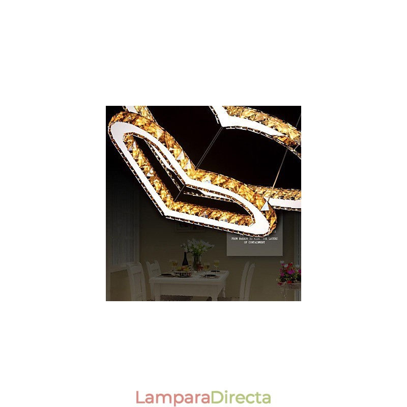 Lámpara de araña colgante de cristal K9 transparente o ámbar con forma de corazón doble, lámparas de techo