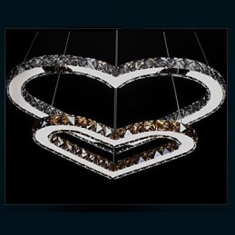 Lámpara de araña colgante de cristal K9 transparente o ámbar con forma de corazón doble, lámparas de techo