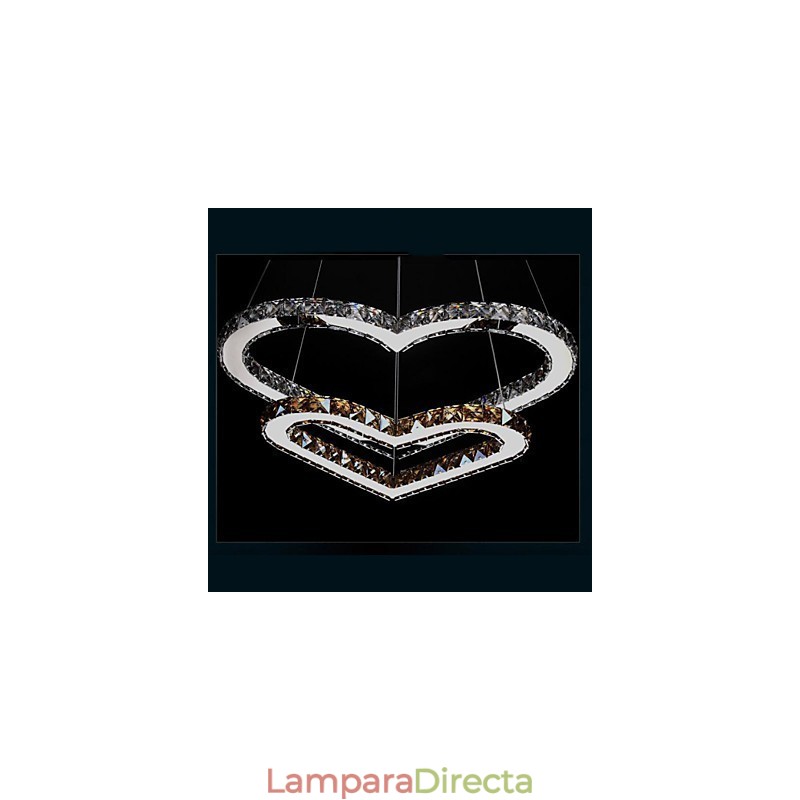 Lámpara de araña colgante de cristal K9 transparente o ámbar con forma de corazón doble, lámparas de techo