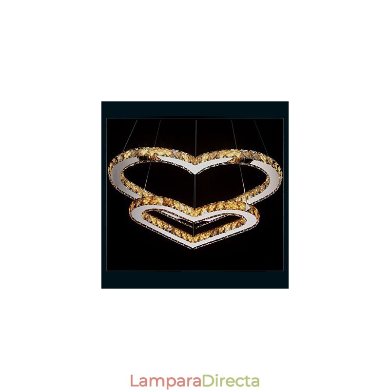 Lámpara de araña colgante de cristal K9 transparente o ámbar con forma de corazón doble, lámparas de techo